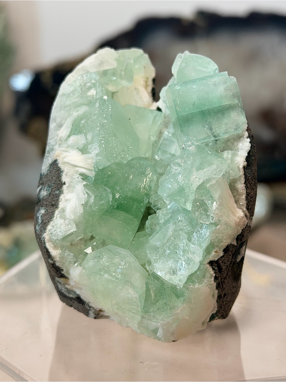 Green Apophyllite Crystal Cluster from India | Mint Green Natural Mineral